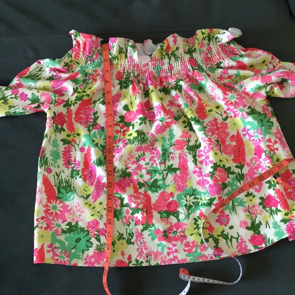 Tuckernuck Marguerite off shoulder blouse in spring floral S - Picture 7 of 13